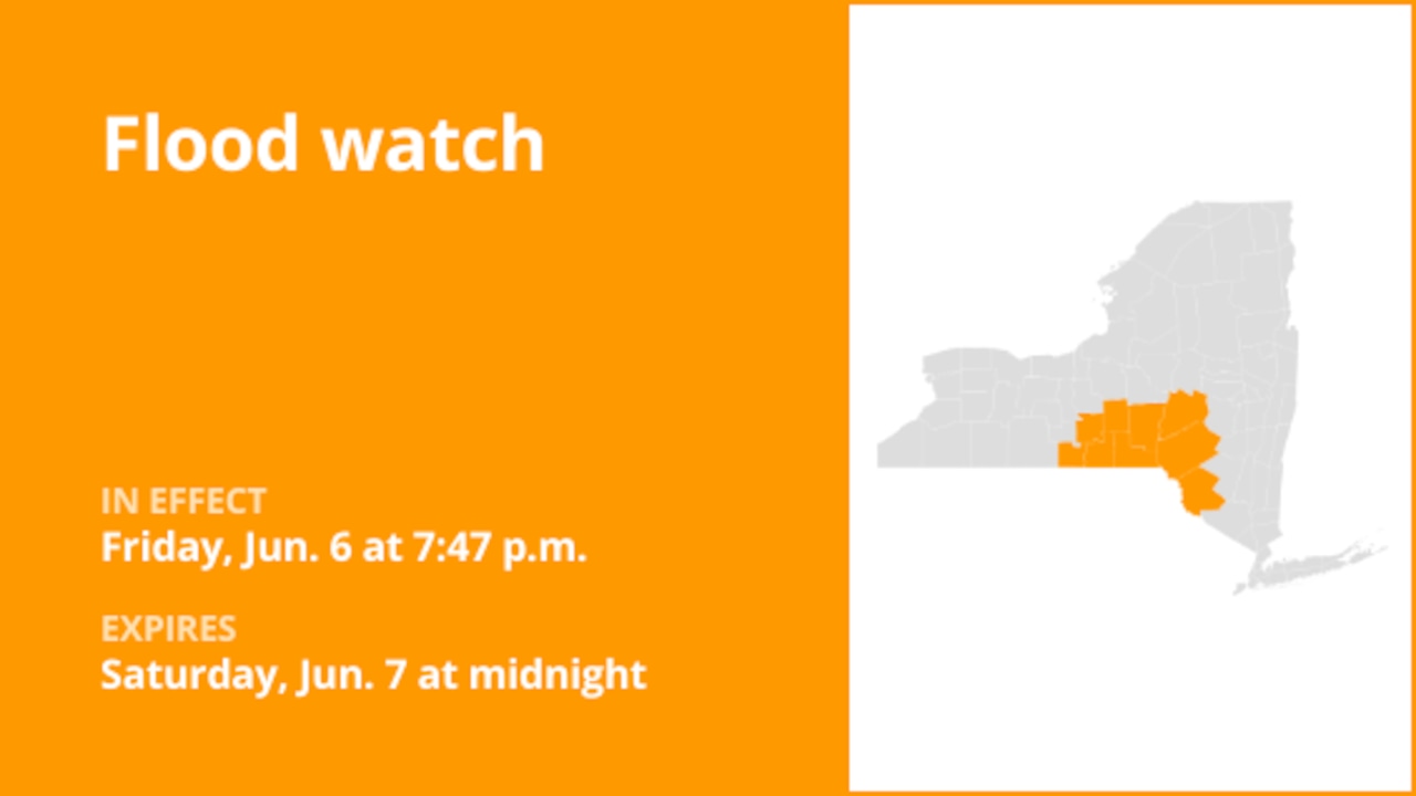 Update: Flood watch in place for Tompkins and Cortland counties until early Saturday due to heavy rainfall