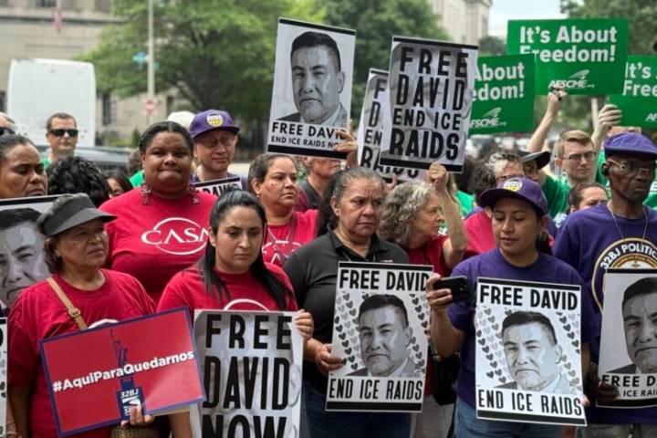 Demonstrators rally in DC to protest ICE raids, California union leader’s arrest