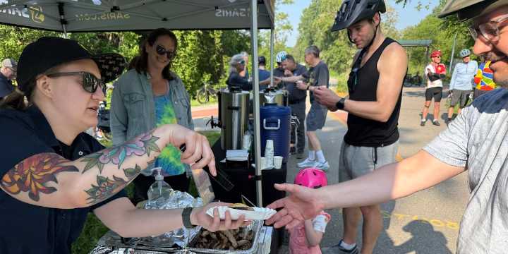 Madison cyclists fuel up on “brat cakes” while out for a ride