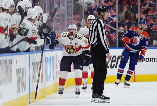 Marchand scores in 2nd OT, Panthers beat Oilers 5-4 in Game 2 to even the Stanley Cup Final