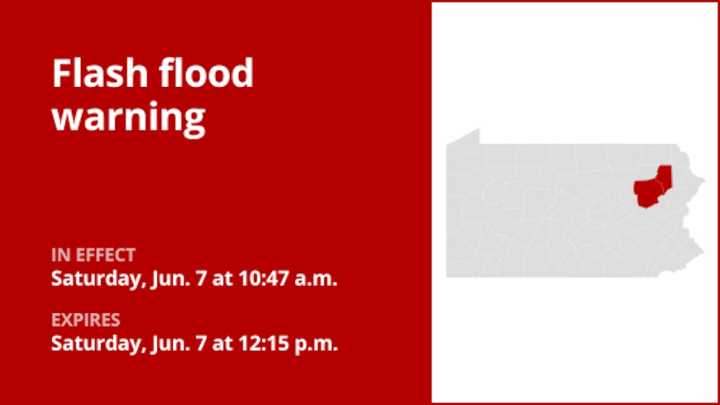 Update: Flash flood warning in place for Lackawanna and Luzerne counties Saturday midday caused by thunderstorms
