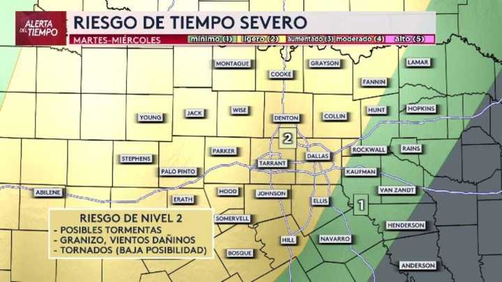 Martes y miércoles de tormentas en Dallas - Fort Worth el norte de Texas: zonas en riesgo y horarios