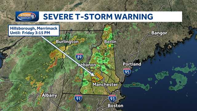 Severe thunderstorm warning issued in central New Hampshire; flood watch posted for most