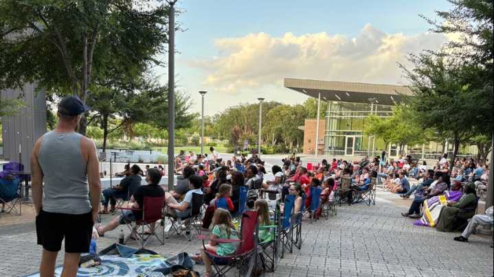 Young cinephiles gather at Goodwood Library for 'The Wild Robot' to kick off 'Movies on the Plaza'