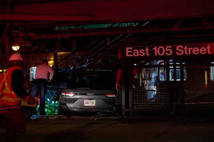 Driver fleeing cops in Brooklyn smashes into subway station during pursuit