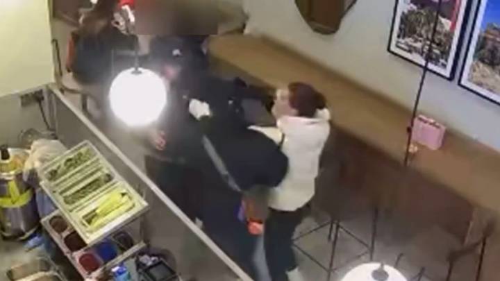 Incredible moment Bridgerton star FIGHTS thief who took her phone before tackling him to cafe floor & grabbing it back