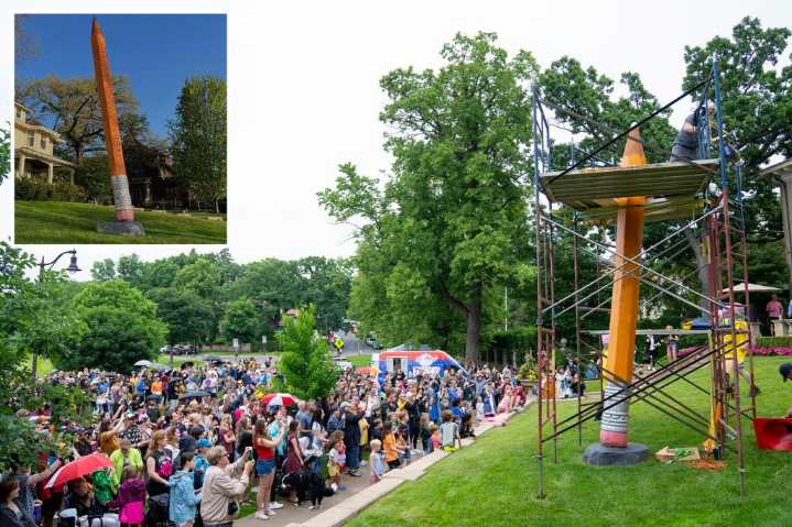 Minneapolis neighborhood sharpens a giant pencil each year