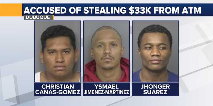 Three arrested for stealing $33k from ATM in Dubuque, put in ICE custody