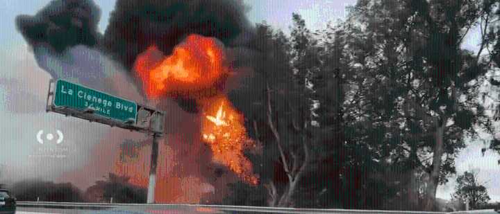 Massive Fire Engulfs Auto Shop, Shuts Down 10 Freeway Eastbound Lanes