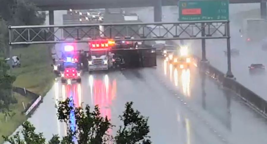 Semi-trucks blown over as storms hit Kansas City area