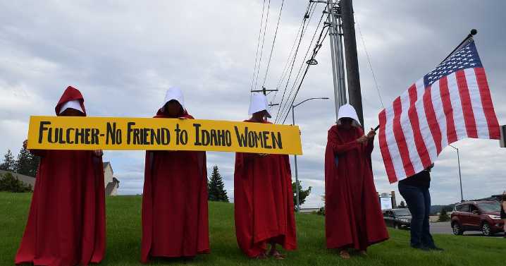 'Handmaids' protest at Fulcher's office