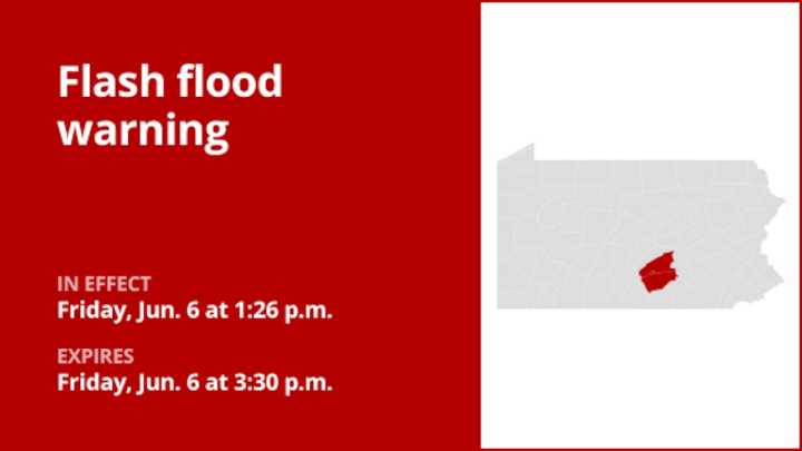 Flash flood warning affecting Cumberland and Perry counties Friday afternoon triggered by thunderstorms