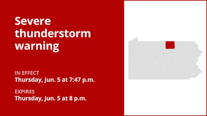 Update: Quarter-sized hail and damaging winds anticipated with thunderstorms in Tioga County Thursday