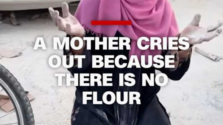 ‘You’ve starved us’ Palestinian mother desperately tries to gather flour