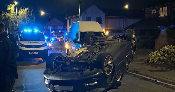 Suspected drink-driver taken to hospital after car overturns on Wolverhampton street