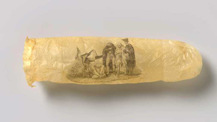 A 200-year-old condom with an erotic etching of a NUN and cheeky three