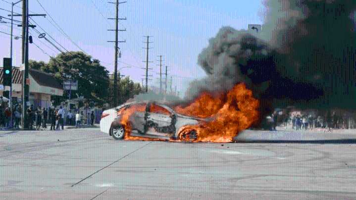 Car lit on fire in Compton protest against ICE raids, Trump deploys National Guard