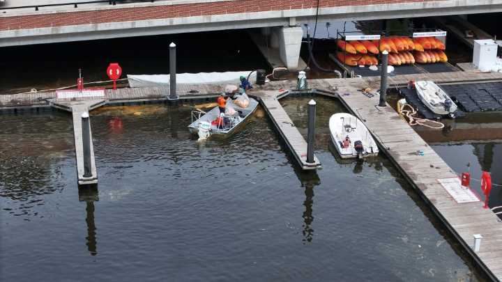 Oil spill cleanup continues in Baltimore’s Harbor East