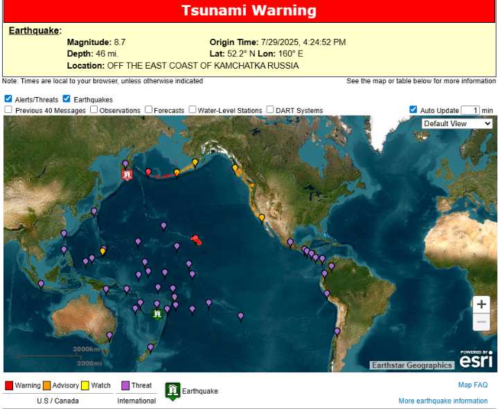 Tsunami Advisory Issued for Los Angeles Coast After 8.7 Quake Near Russia