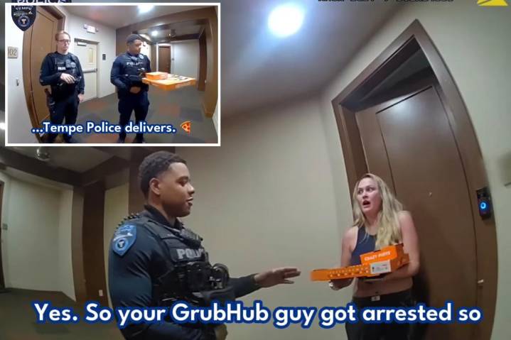 Arizona police officers deliver pizza to shocked customer after arresting Grubhub driver
