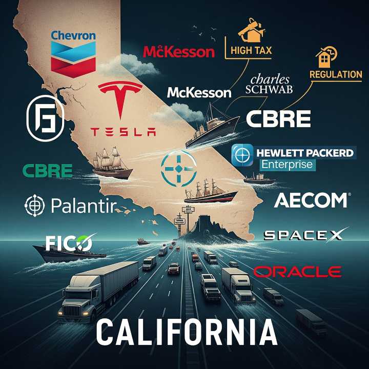Chevron, Tesla, and Oracle Lead Wave of Companies Leaving California by 2025 Over High Costs and Regulations