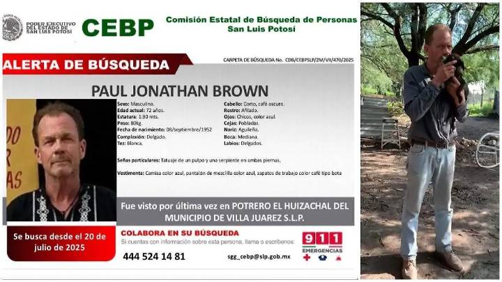 Sigue la búsqueda de Paul Brown, rescatista estadounidense desaparecido en SLP