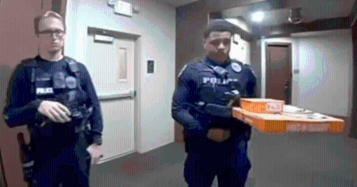 WATCH: Officers deliver pizza order after arresting delivery driver