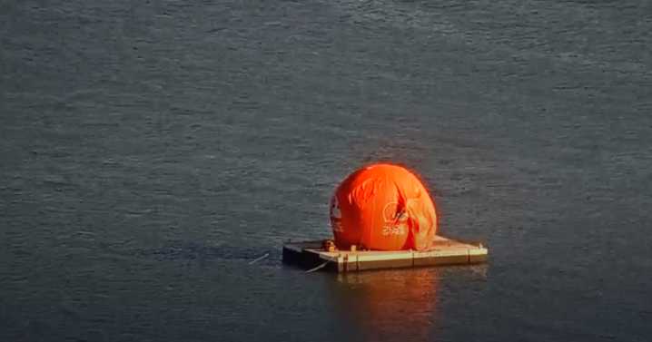 WATCH: A giant covered helmet-shaped Browns thing is floating on Lake Erie