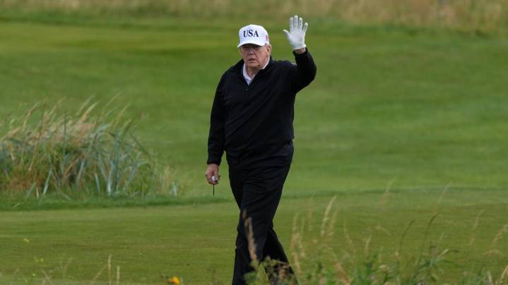 Trump heads to golf course in Scotland ahead of trade talks