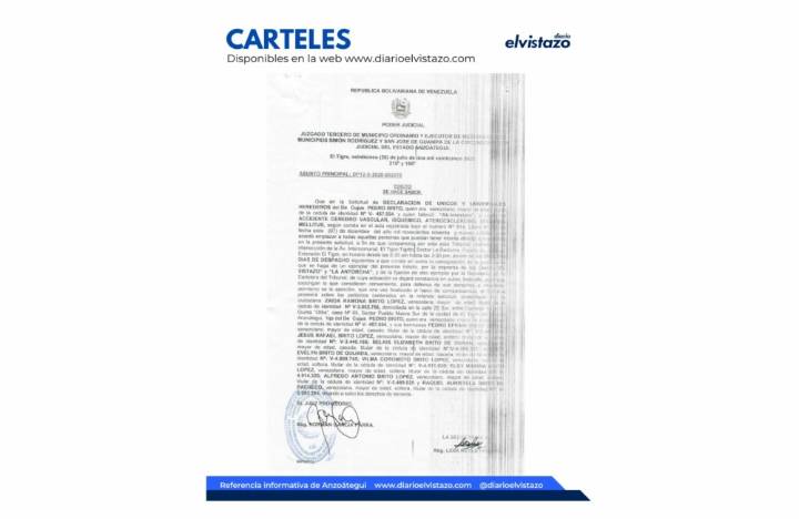 Edicto del Juzgado Tercero de los Municipios Simón Rodríguez y Guanipa en atención a la Solicitud de Declaración de Únicos y Universales Herederos de Pedro Brito