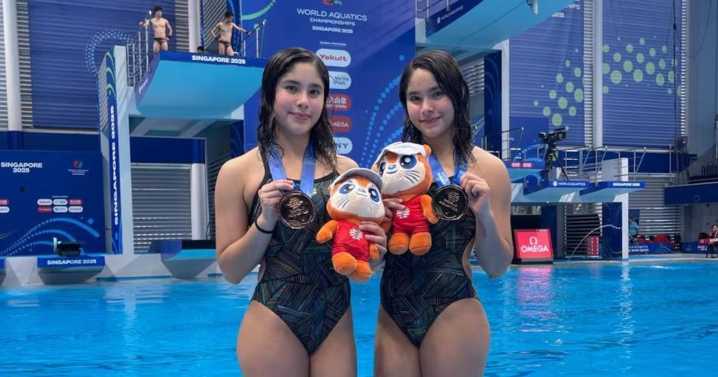 Mía y Lía Cuevas logran histórico bronce en trampolín sincronizado 3 m del Mundial de Singapur 2025