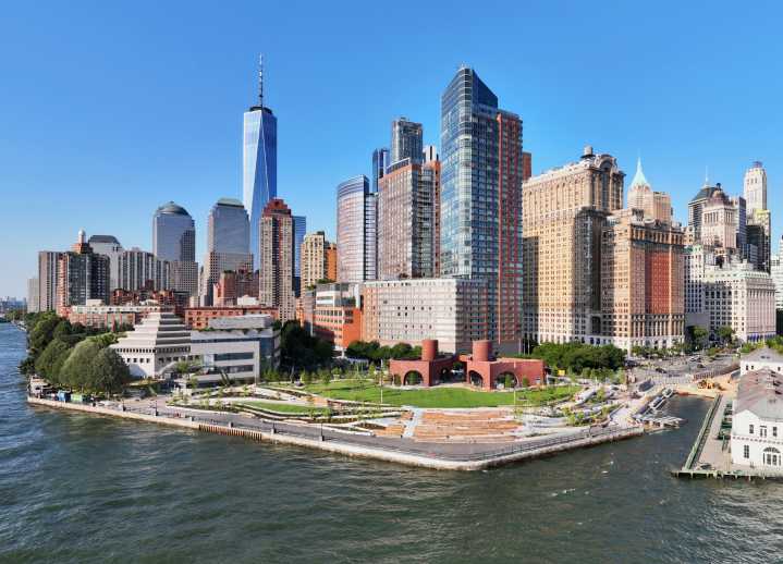Elevated by 10 feet, Battery Park City’s Wagner Park reopens with new flood protection