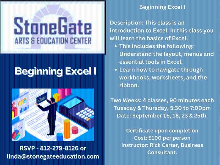 StoneGate Arts & Education Center to offer Beginning Excel I course