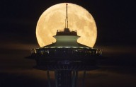 ‘Sturgeon moon’ rises over Seattle, and it’s quite the catch
