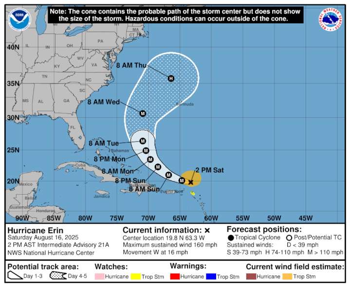 Hurricane Erin swells to strong Category 5 storm in the Caribbean
