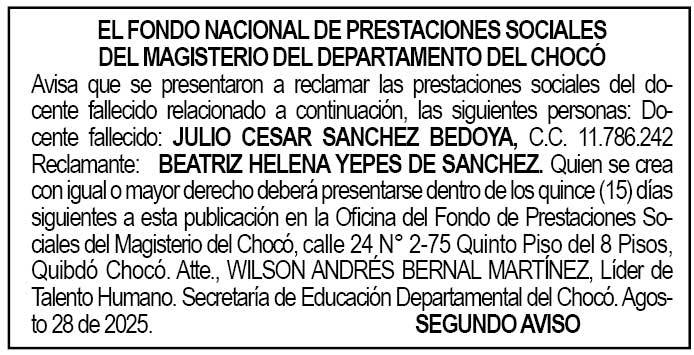 Edicto 2do. aviso Julio César Sánchez Bedoya