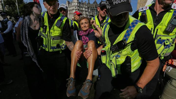 Met Police denies using 'excessive force' as 474 people arrested at protest against...