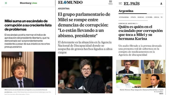 ¿Fenómeno barrial?: la corrupción en el gobierno de Milei llega a los medios del mundo