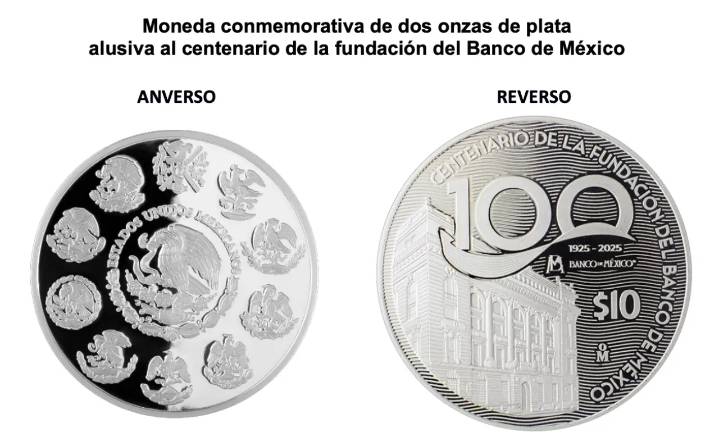 Banxico celebra su centenario con moneda de plata y billetes conmemorativos