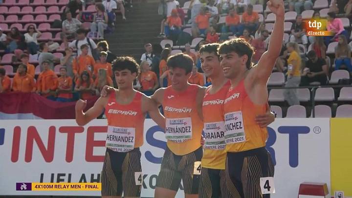 El relevo 4x100m vuela en Tampere y le da el quinto oro a España en el Europeo sub