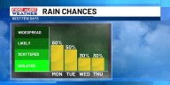 Chance of rain stays elevated into the new week