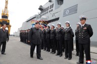 During inspection of his most powerful warship, Kim Jong Un denounces South Korea