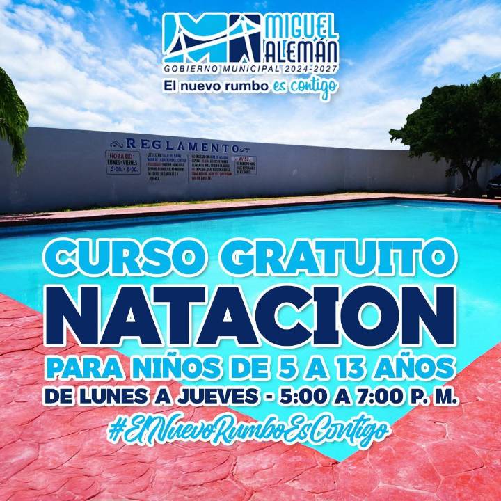 INSCRIBE A TUS NIÑOS EN EL NUEVO CURSO GRATUITO DE NATACIÓN QUE OFRECERÁ EL GOBIERNO DEL BIOL. RAMIRO CORTEZ EN LA ALBERCA DE LA UNIDAD DEPORTIVA