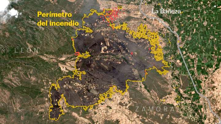 Mapas | El incendio de Zamora y León, uno de los mayores de España
