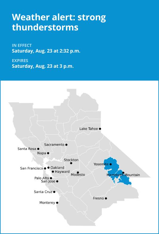 Update: Thunderstorms with pea-sized hail in Yosemite and Upper San Joaquin River Saturday – gusts to hit 40 mph
