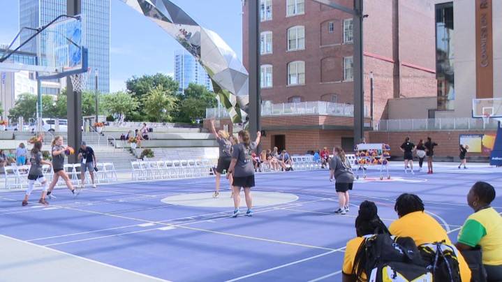 Special Olympians compete in 3x3 women's basketball downtown