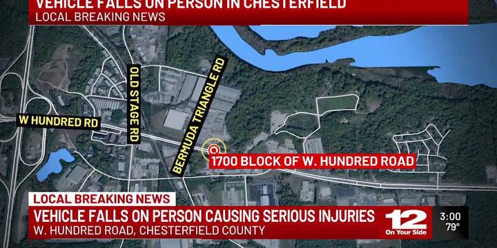 Vehicle falls on person causing serious injuries