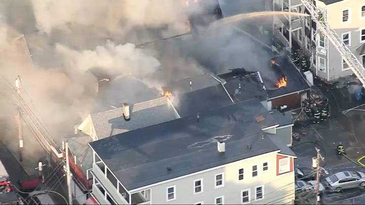 Video: Fire burning in Lawrence, MA homes