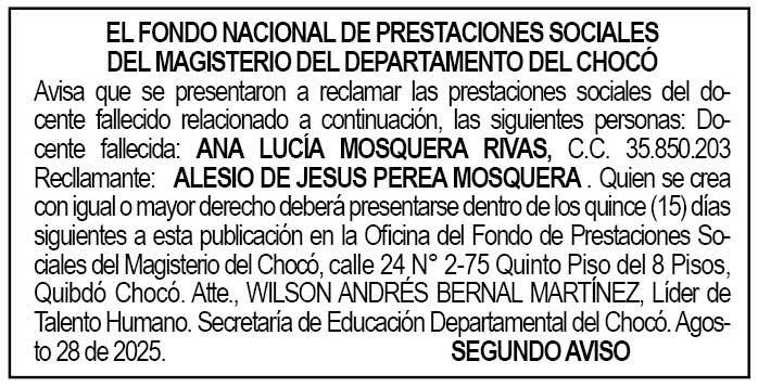 Edicto 2do. aviso Ana Lucía Mosquera Rivas