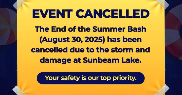 End of the Summer Bash at Sunbeam Lake canceled due to storm damage